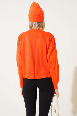 Serpme İncili Kısa Triko Kazak Oranj - Kadın Giyim Modelleri