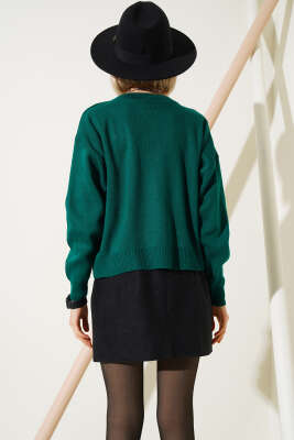 Serpme İncili Kısa Triko Kazak Zümrüt - Kadın Giyim Modelleri