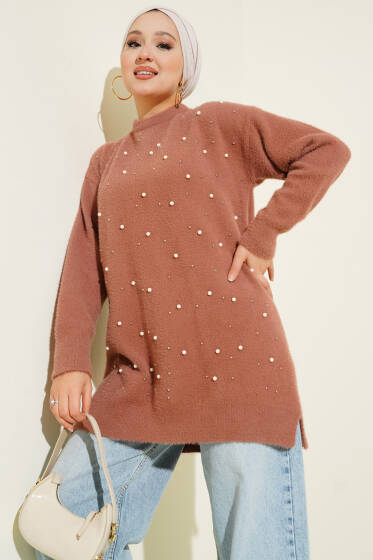 Serpme İncili Sakallı Tunik Gül Kurusu - Tunik