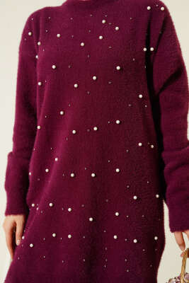 Serpme İncili Sakallı Tunik Magenta - Tunik
