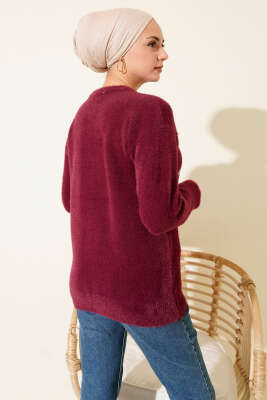 Serpme Taş Detaylı Sakallı Tunik Magenta - Tunik