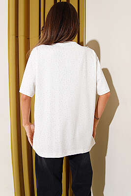 Serpme Taşlı Basic T-shirt Beyaz - Kadın Giyim Modelleri