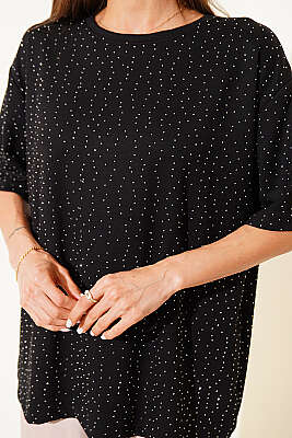 Serpme Taşlı Basic T-shirt Siyah - Kadın Giyim Modelleri