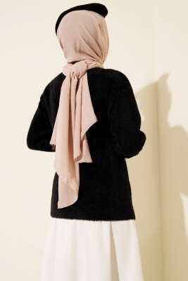 Serpme Taşlı Çizgili Sakallı Kazak Siyah - Triko Kazak