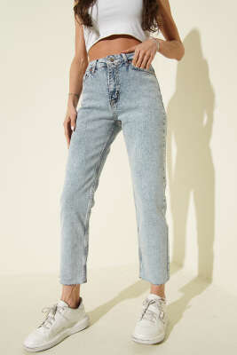 Serpme Taşlı Dar Paça Kot Pantolon Açık Kar - Kadın Giyim Modelleri