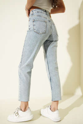 Serpme Taşlı Dar Paça Kot Pantolon Açık Kar - Kadın Giyim Modelleri