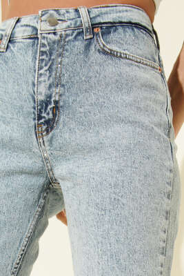 Serpme Taşlı Dar Paça Kot Pantolon Açık Kar - Kadın Giyim Modelleri