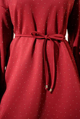 Serpme Taşlı İp Bağcıklı İkili Takım Bordo - İkili Takım