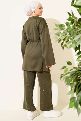 Serpme Taşlı İp Bağcıklı İkili Takım Haki - İkili Takım