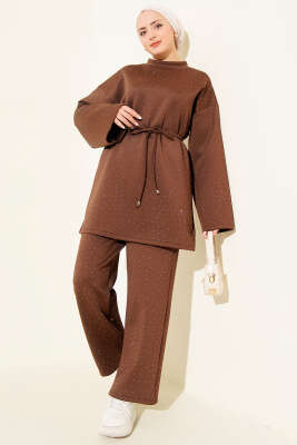 Serpme Taşlı İp Bağcıklı İkili Takım Kahve - TEGOE