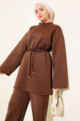 Serpme Taşlı İp Bağcıklı İkili Takım Kahve - İkili Takım