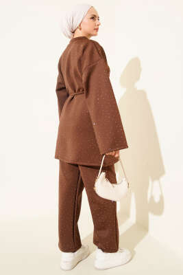 Serpme Taşlı İp Bağcıklı İkili Takım Kahve - İkili Takım