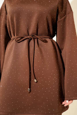 Serpme Taşlı İp Bağcıklı İkili Takım Kahve - İkili Takım