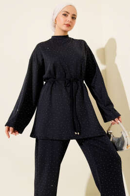 Serpme Taşlı İp Bağcıklı İkili Takım Lacivert - TEGOE