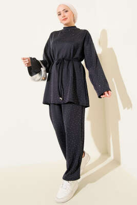 Serpme Taşlı İp Bağcıklı İkili Takım Lacivert - İkili Takım