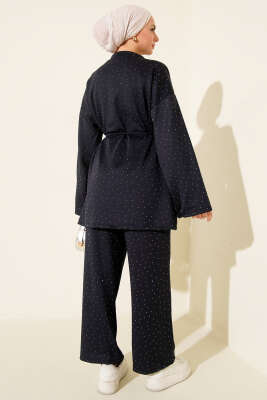 Serpme Taşlı İp Bağcıklı İkili Takım Lacivert - İkili Takım