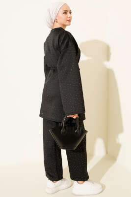 Serpme Taşlı İp Bağcıklı İkili Takım Siyah - İkili Takım