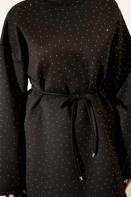 Serpme Taşlı İp Bağcıklı İkili Takım Siyah - İkili Takım