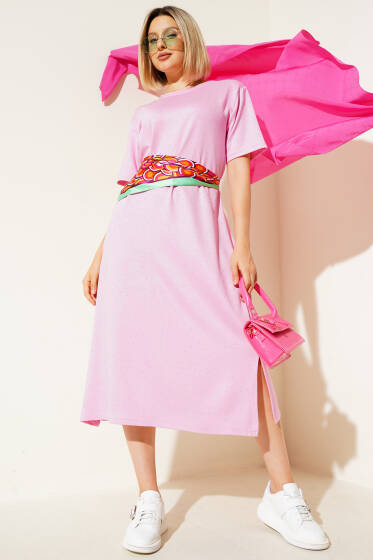 Serpme Taşlı Midi Elbise Pembe - Kadın Giyim Modelleri