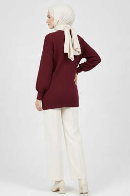 Serpme Taşlı Triko Tunik Bordo - Tunik