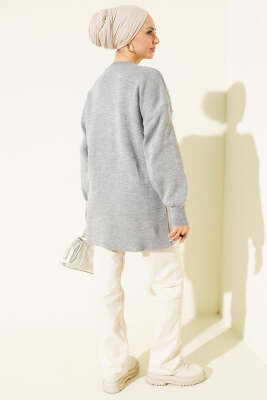 Serpme Taşlı Triko Tunik Gri - Yılın Fırsatı