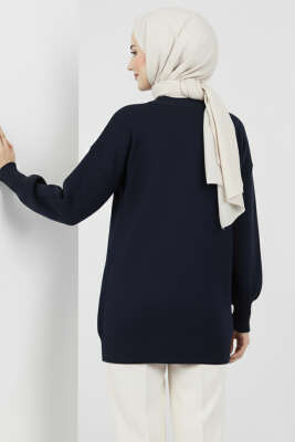 Serpme Taşlı Triko Tunik Lacivert - Tunik