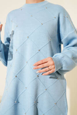 Serpme Taşlı Triko Tunik Mavi - Tunik