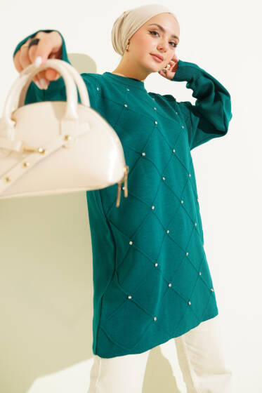 Serpme Taşlı Triko Tunik Nefti - Tunik