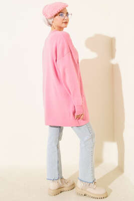Serpme Taşlı Triko Tunik Pembe - Tunik
