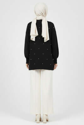 Serpme Taşlı Triko Tunik Siyah - Tunik