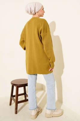 Serpme Taşlı Triko Tunik Yağ Yeşili - Tunik