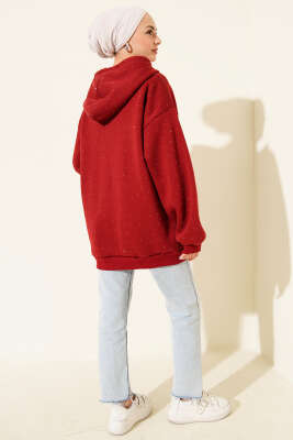 Serpme Taşlı Üç İplik Hırka Bordo - Hırka