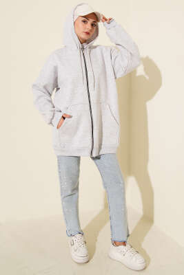 Serpme Taşlı Üç İplik Hırka Gri - Hırka