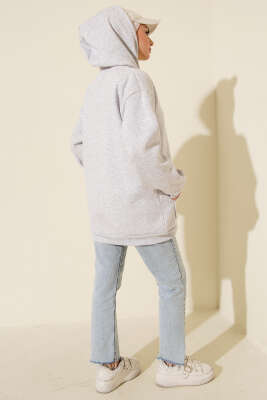 Serpme Taşlı Üç İplik Hırka Gri - Hırka