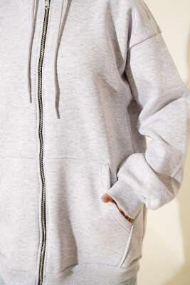 Serpme Taşlı Üç İplik Hırka Gri - Hırka