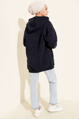 Serpme Taşlı Üç İplik Hırka Lacivert - Hırka