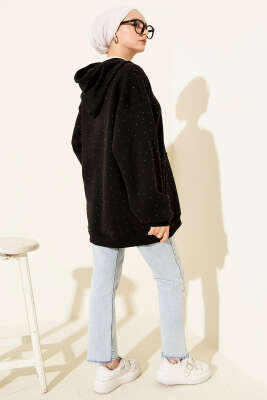 Serpme Taşlı Üç İplik Hırka Siyah - Hırka