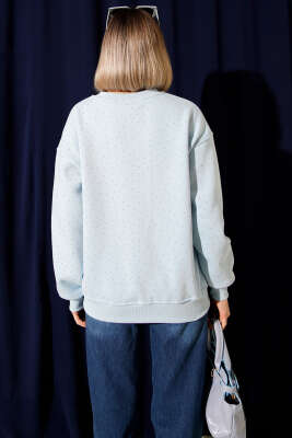 Serpme Taşlı Üç İplik Sweatshirt Bebe Mavi - Kadın Giyim Modelleri