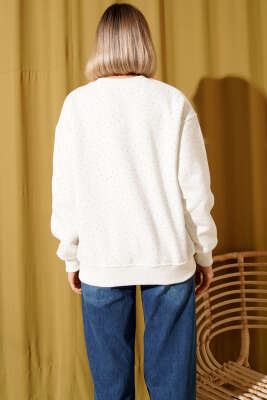 Serpme Taşlı Üç İplik Sweatshirt Ekru - Kadın Giyim Modelleri