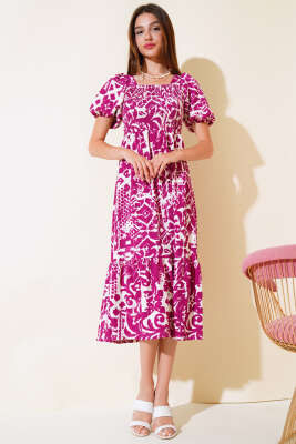 Seul Desenli Gipeli Elbise Menekşe - Kadın Giyim Modelleri