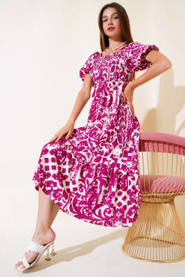 Seul Desenli Gipeli Elbise Menekşe 