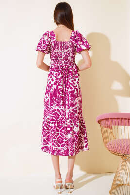 Seul Desenli Gipeli Elbise Menekşe - Kadın Giyim Modelleri