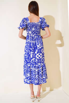 Seul Desenli Gipeli Elbise Saks - Kadın Giyim Modelleri