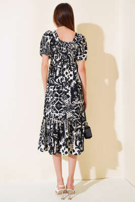 Seul Desenli Gipeli Elbise Siyah - Kadın Giyim Modelleri