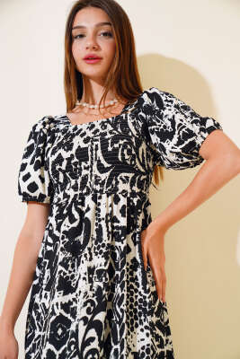 Seul Desenli Gipeli Elbise Siyah - Kadın Giyim Modelleri