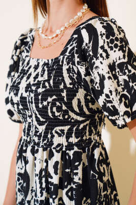 Seul Desenli Gipeli Elbise Siyah - Kadın Giyim Modelleri