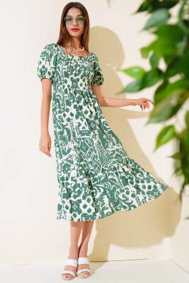 Seul Desenli Gipeli Elbise Yeşil 