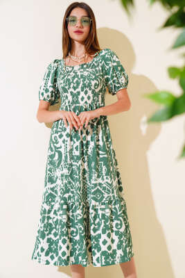 Seul Desenli Gipeli Elbise Yeşil - Kadın Giyim Modelleri