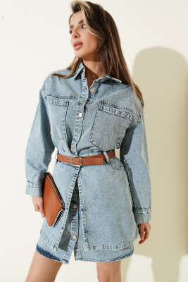 Seyyar Etekli Mini Kot Elbise Kot Mavisi - LEVURE