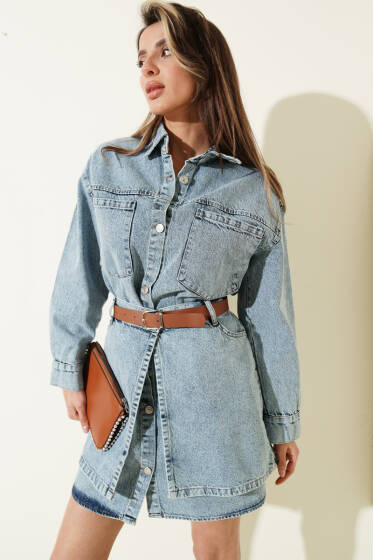 Seyyar Etekli Mini Kot Elbise Kot Mavisi - Kadın Giyim Modelleri